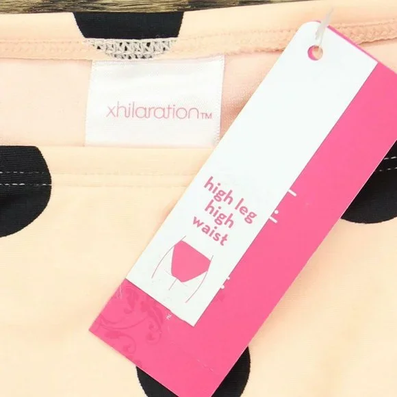 NWT Xhilaration High-Waist Bikini Bottom Small Light Pink / Black Polka Dot - Picture 4 of 7